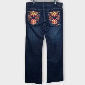 COOGI dark wash bootcut floral embroidered pocket & logo Y2K jeans size 17/18